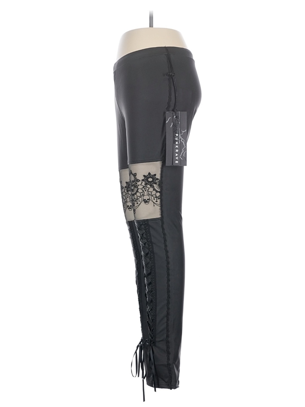 Faux Leather Lace-Up Thigh High Leggings - Black - Picture 8 of 16